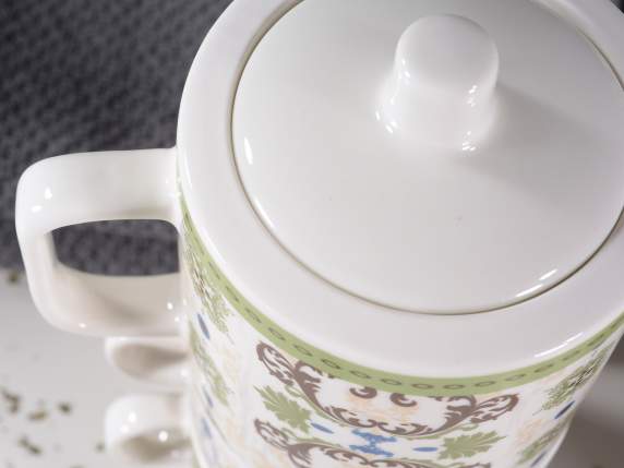 Maiolica porcelain teapot 2 cups set in gift box