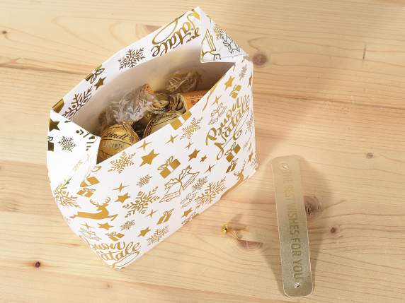 Caja de papel decoración TwinkleXmas con asa dorada