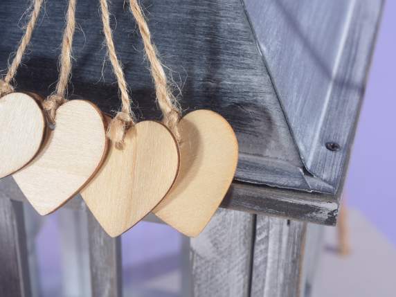 Set de 3 farolillos de madera cepillada con corazones y tech