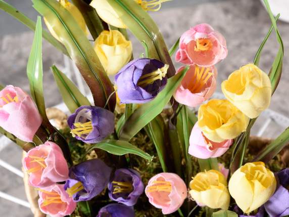 Rama con 5 tulipanes artificiales en tela