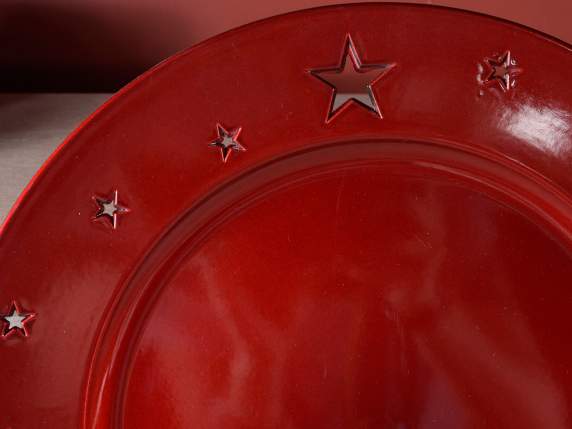 Set de table en plastique décoratif rouge avec étoiles perfo