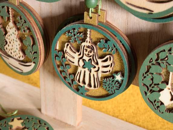 Présentoir sapin 30 décorations Anges en bois à suspendre