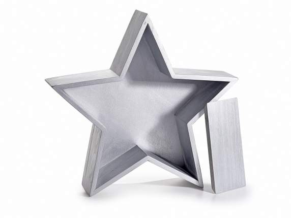Set de 4 étoiles en bois argenté brossé avec étagère amovibl