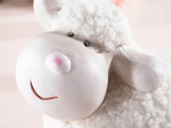 Mouton décoratif en terre cuite avec fourrure artificielle d