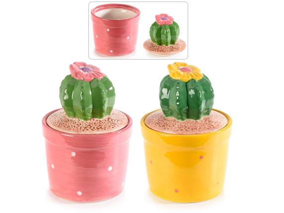 Pot alimentaire en céramique avec couvercle cactus