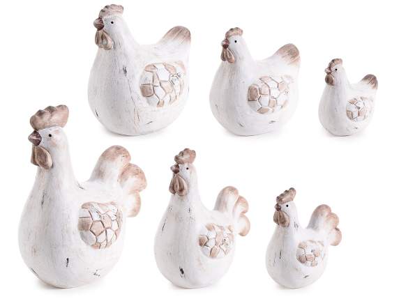 Lot de 6 poules décoratives en terre cuite à poser