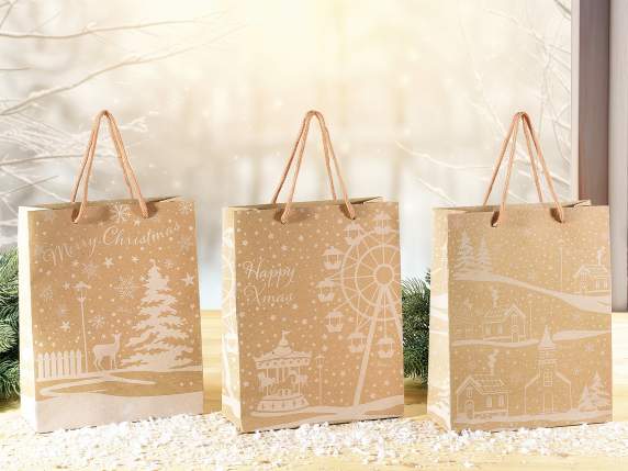 Moyen sac-enveloppe en papier naturel Winter Village