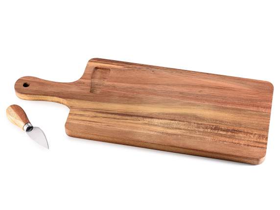 Planche à découper en bois dacacia avec couteau