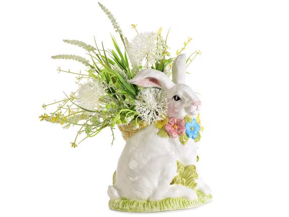 Cache-pot lapin en céramique colorée à poser