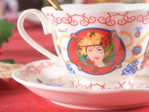Tasse à thé en porcelaine Gusto Mediterraneo avec soucoupe