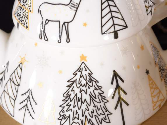 Théière - tasse en porcelaine avec décorations dorées en pac