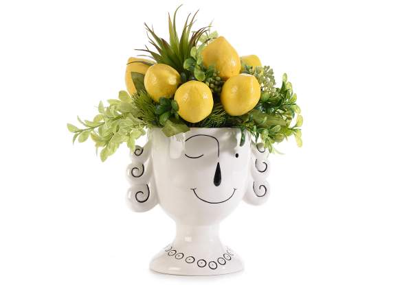 Vase décoratif en porcelaine avec visage souriant