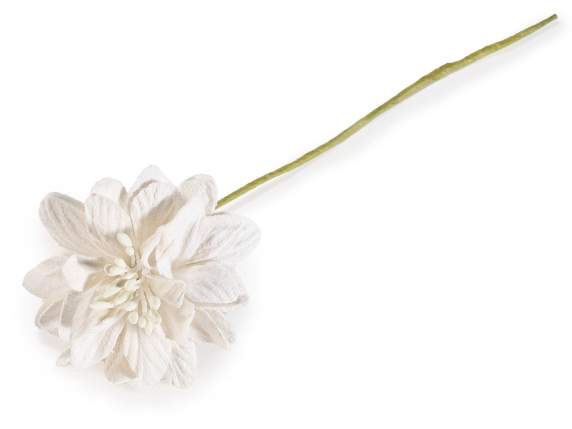 White artificial flower made of fabric with moldable stem