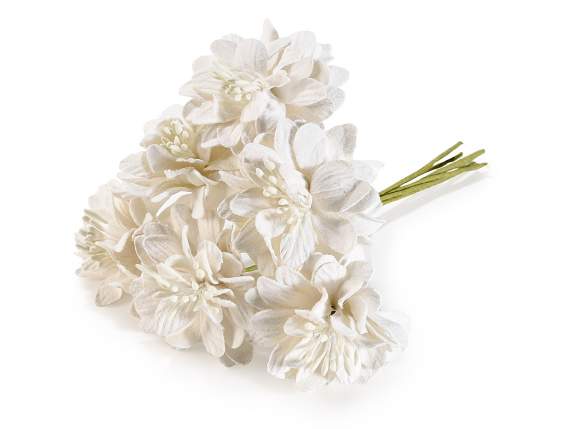 White artificial flower made of fabric with moldable stem
