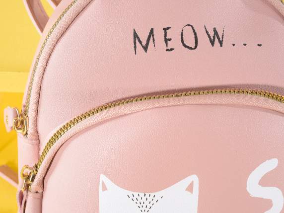 Faux leather backpack with Woof-Meow print