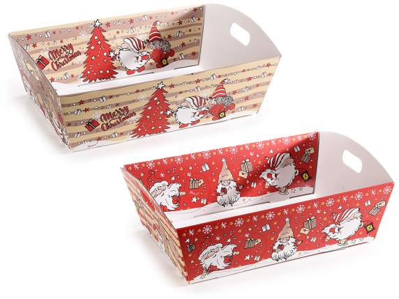 Paper tray with handles and decorations Gnometti family