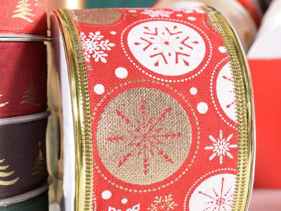 Ribbon with snowflake print and moldable golden edges