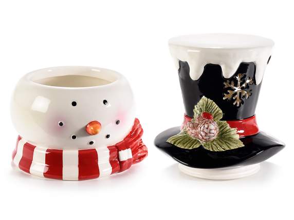 Ceramic snowman food jar with LED lights
