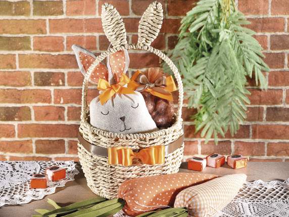 Woven fiber basket with handle and bunny ears
