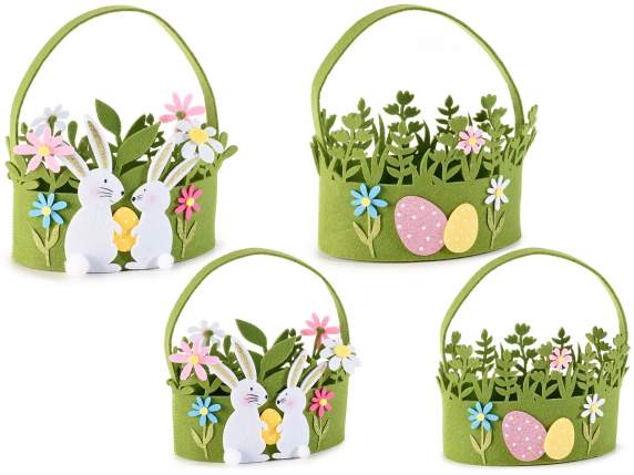 Set of 2 cloth baskets with Easter decorations and glitter d