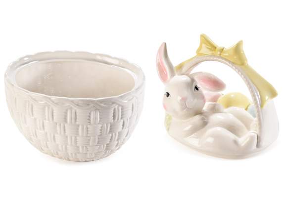 Ceramic food container basket with rabbit lid