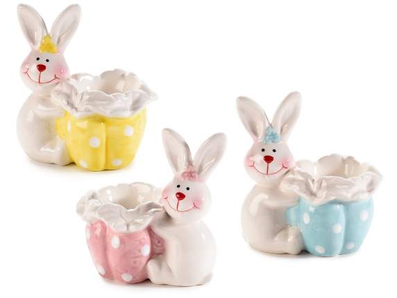 Glossy ceramic food egg cup with bunny