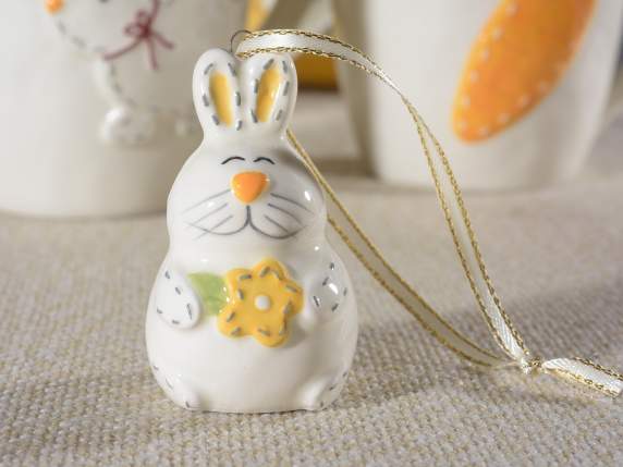 Ceramic bunny to hang with relief decorations