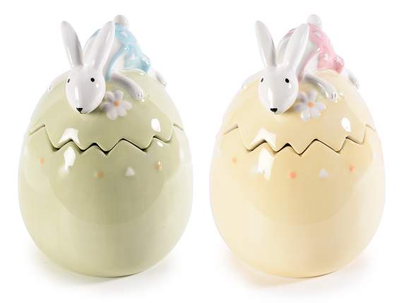 Ceramic egg food jar with bunny and flower