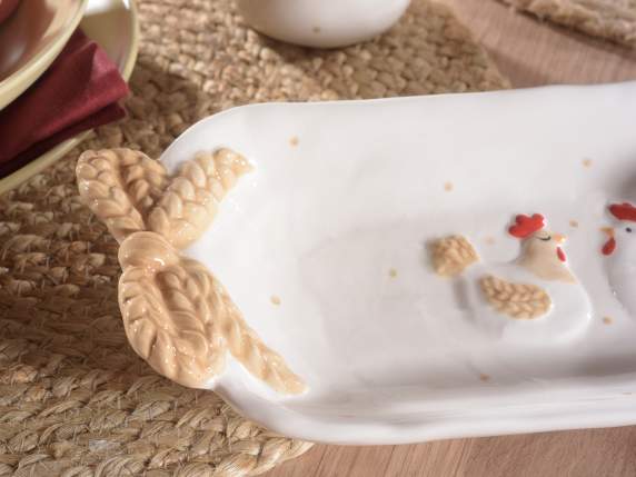 Gallinella ceramic food tray with relief decorations