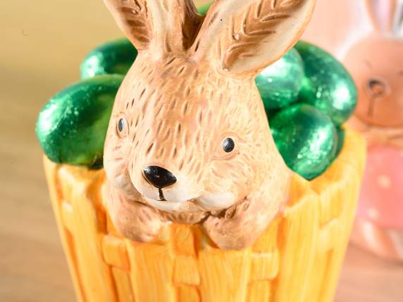 Colorful terracotta fence jar with bunny