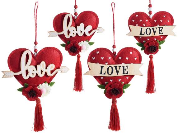 Set of 2 hearts padded in cloth with flowers and to hang