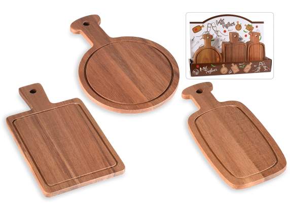 Acacia wood cutting board-tray with exposed handle