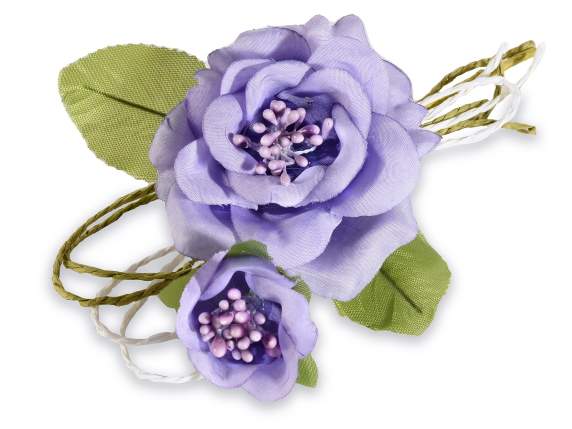 Fabric anemone with bud and rope ribbon