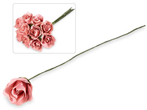 Artificial pink paper rose with moldable stem