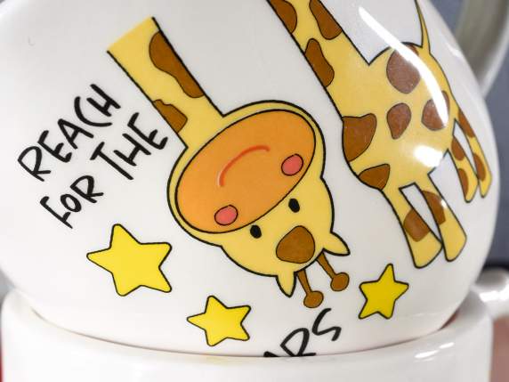 Kids Animal hammered ceramic mug with embossed decoration