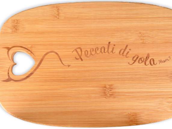 Rectangular bamboo wooden cutting board with heart carving