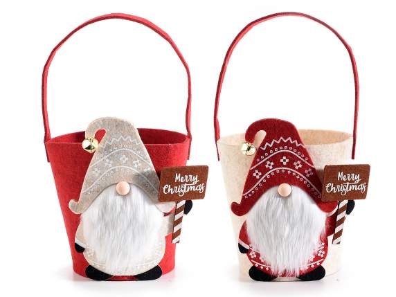 Bucket basket in cloth with Santa Claus with bell