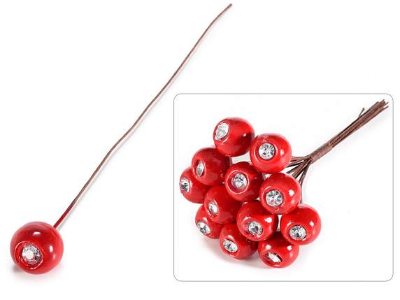 Artificial red berry with glitter and moldable stem