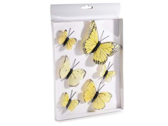 Box of 6 assorted hand painted butterflies w-metal clip