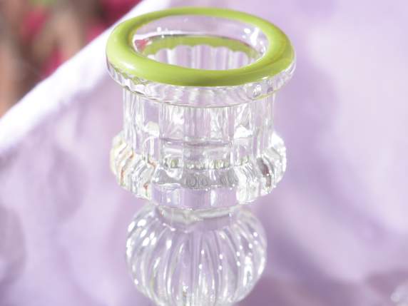Transparent glass candle holder with colored edge