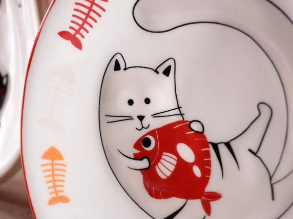 Ceramic spoon rest with Funny Cats embossed decorations