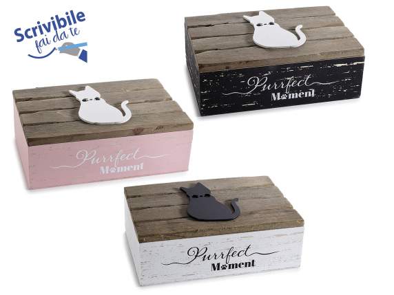 Pretty Cat embossed wooden tea box 6 compartments