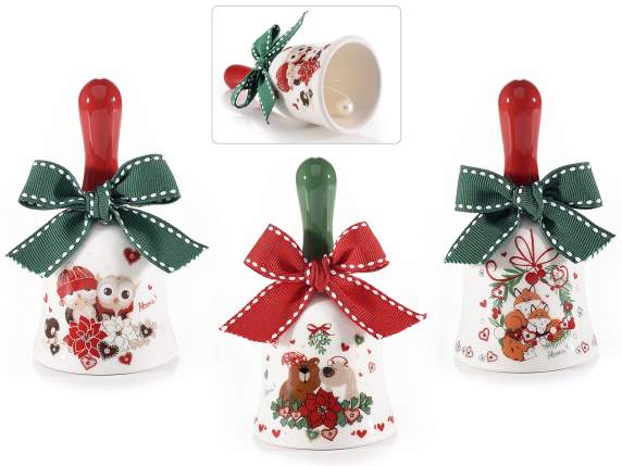 Ceramic bell with Winter Love decoration and bow