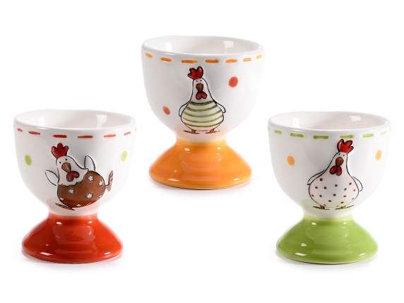 Ceramic egg cup with chicken decoration in relief