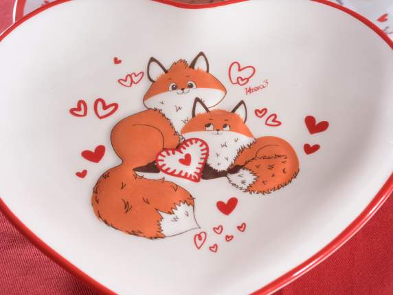 Ceramic heart plate with Winter Love decoration