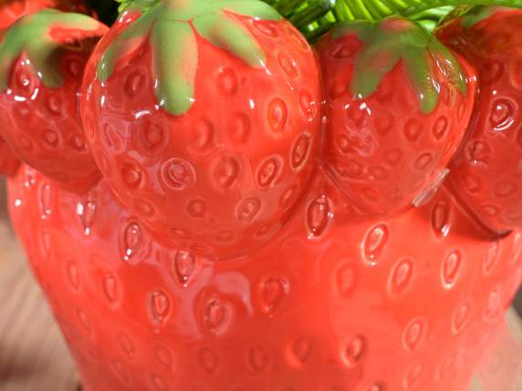 Ceramic strawberry vase with decorative strawberries