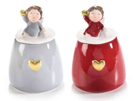 Ceramic food jar w-lid w-angel and heart