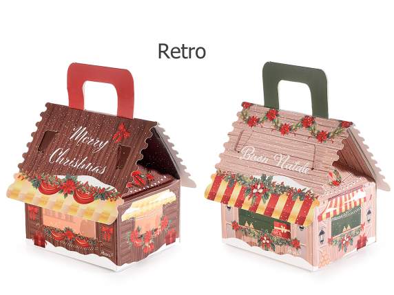 House box with paper handle with Christmas prints
