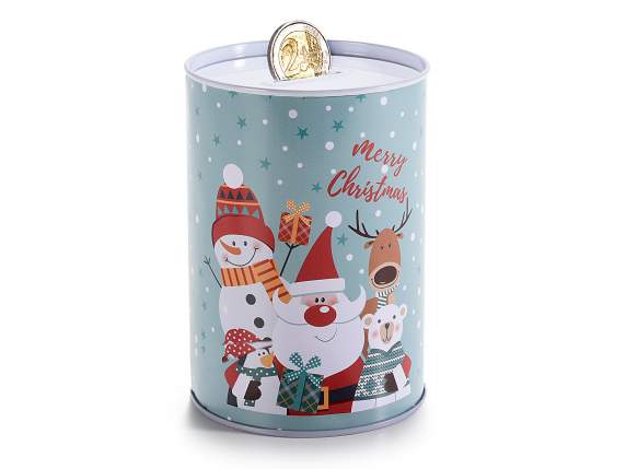 Metal piggy bank with Christmas decorations