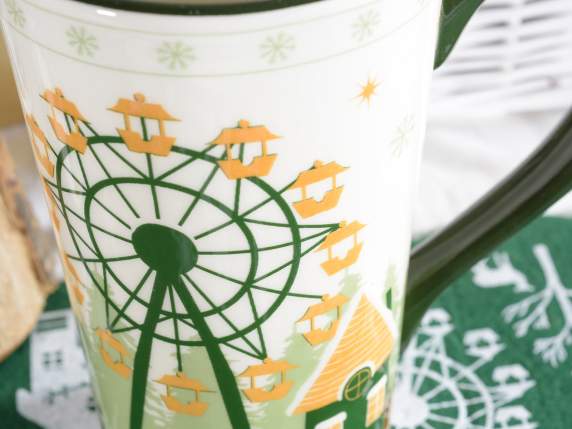 Glossy ceramic mug with Winter Village decorations